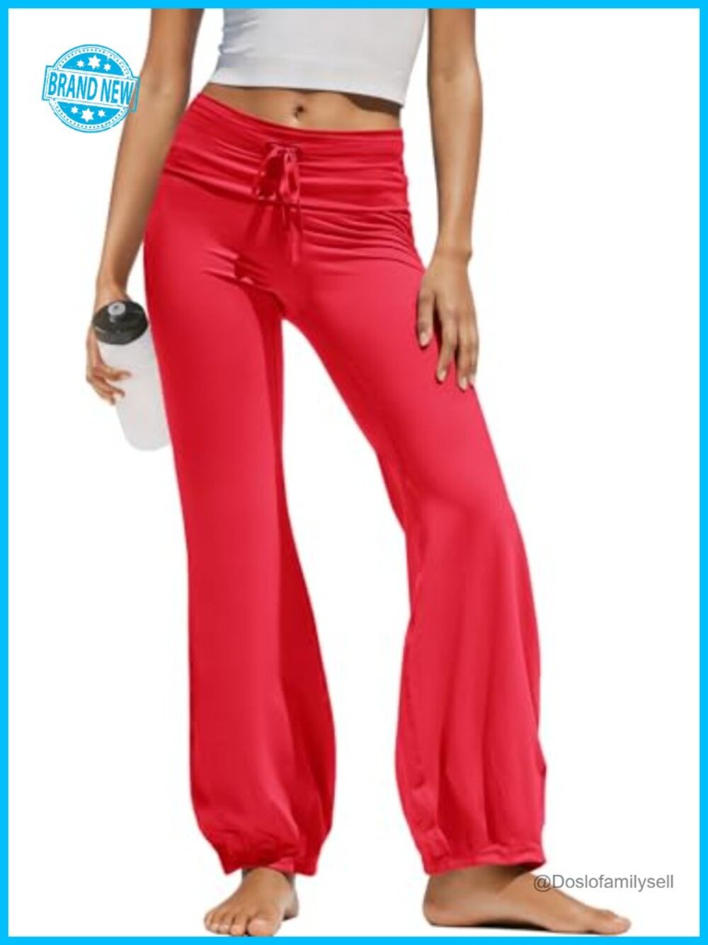 Wide Leg Flare Yoga Pants High Waisted Fold Over Tummy Control Leggings